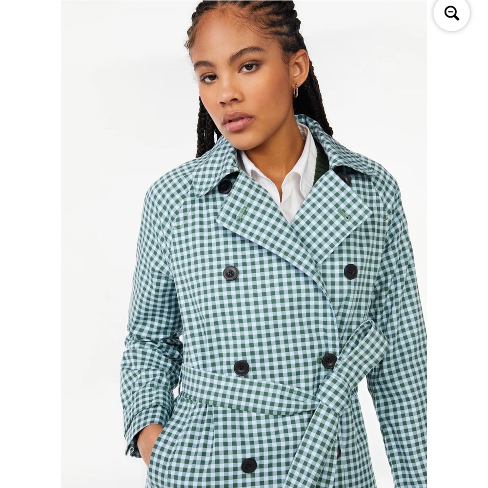 NWOT Free Assembly Plaid Blue & Green Checkered Gingham Everyday Trench Coat - Picture 4 of 16